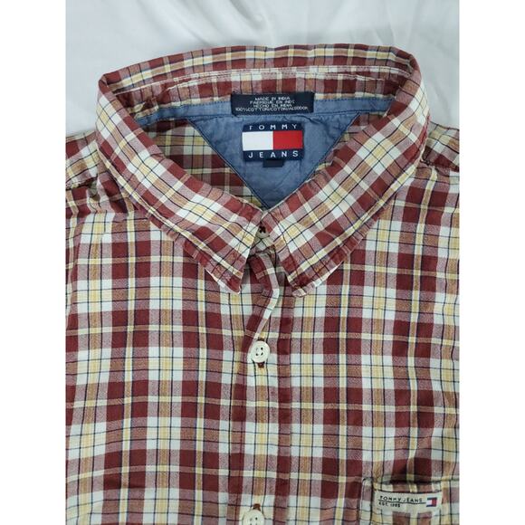 Tommy Jeans Mens Button Up Shirt Multicolor Size XL 100% Cotton Short Sleeve - Picture 7 of 12